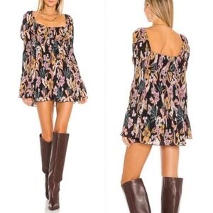 House of Harlow 1960 Floral Print Mini Dress Long Sleeve Square Neck Sz M